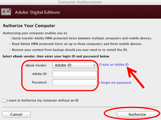 authorize Adobe Digital Editions