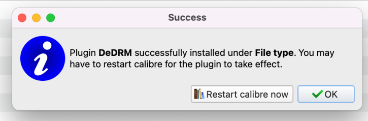 calibre DeDRM plugin added on mac